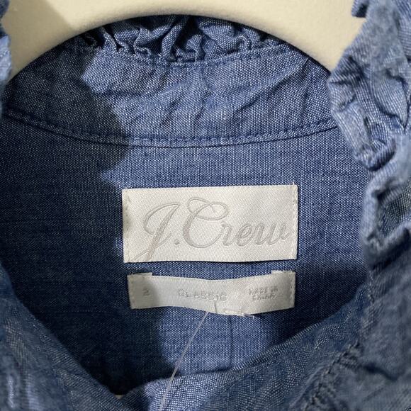J Crew Shirt Women Sz 2 Blue Denim Button Blouse Ruffle Romantic Southwest Boho - Picture 7 of 7